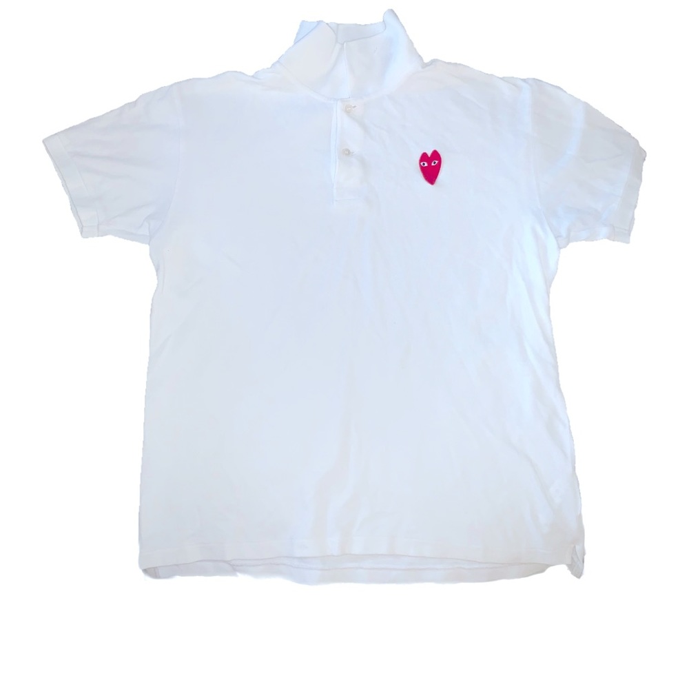 COMME des GARÇONS PLAY White & Red Heart Patch Polo Shirt
